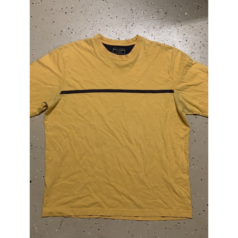 Abercrombie & Fitch Mens Large Classic T Shirt Yellow With Stripe Preppy Casual
